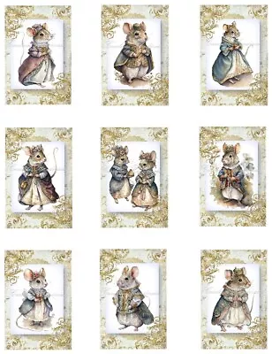 Cute Fairytale Mice MULTI-SIZE Cotton Fabric Quilt Blocks Reproduction • $13.50