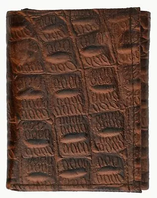 Crocodile Embossed Credit Card ID Cowhide Leather Brown Men's Trifold Wallet New • $10.99