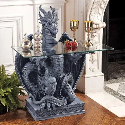 Medieval Gothic Greystone Dragon Servant Kneeling Sculptural Console Table NEW • $789.65