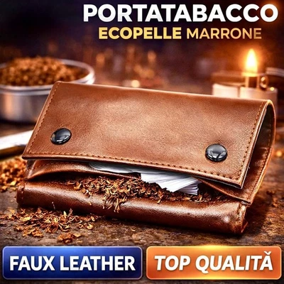 Porte-tabac Et Pipe En Cuir - Grande Taille, 2 Boutons, Design Gazzella Noir, Neuf