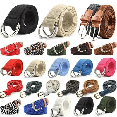 Men's Women's Stretchy Braided Elastic Woven Buckle Canvas Waist Belt Waistband/ • £4.87