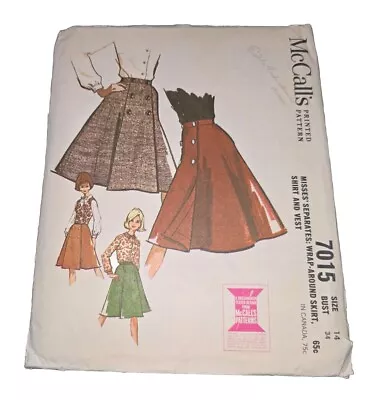 McCalls Vintage 1960's Pattern  #7015 Wrap Skirt And Vest Size 14 Bust 34 • $8.99