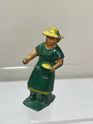 Lead Metal Woman Feeding Chickens Original Paint Miniature Train People Figures • $7.99