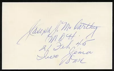 Joseph McCarthy D1996 Signed Auto 3x5 Medal Of Honor WWII Marine Iwo Jima BAS • $150