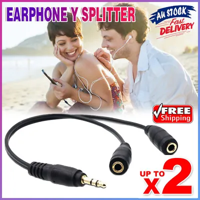 2 AUX Earphone Y Splitter 3.5mm Audio Cable Headphone Headset Auxiliary Adapter • $4.28