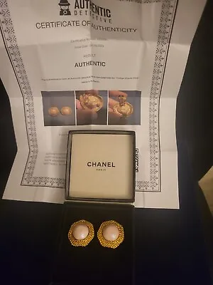 Chanel Large Mabe Pearl Gold Clip Earrings Box Coa • $159.99