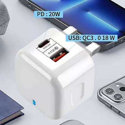 USB C Plug 20W 2 Port USB + TYPE C Universal Adapter For I-Phone Samsung • £5.69