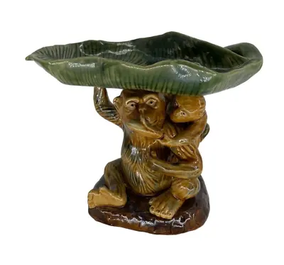 Vintage Majolica Monkey Holding Bowl Baby Banana Leaf Bowl • $37.50