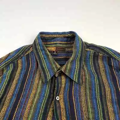 Territory Reserve XL Mens Button Front Long Sleeve LINEN Striped Casual Shirt • $22.18