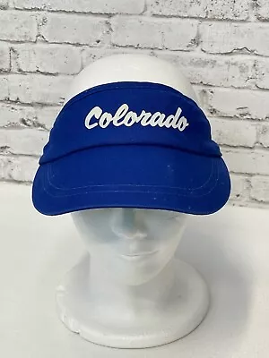 Vintage Blue Colorado Spellout 80's 90's Adjustable Strap Visor Golf Tennis • $17.02