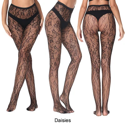 £4.35 • Buy Womens Black Patterned Fishnet Tights Ladies Pattern Floral Stripes Polkadot Net