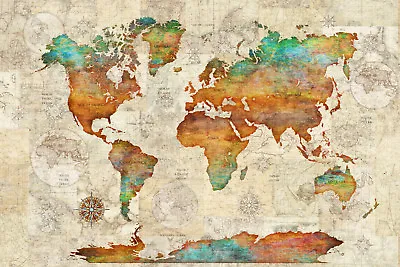 $14.94 • Buy World Map Decorative Tapestry By Dan Morris, Washable Soft Fabric, Choose Size