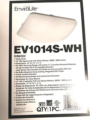 £39.53 • Buy EnviroLite EV1014S-WH 14 In. White Square LED Ceiling Flush Mount