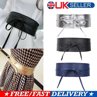 Women Wide Waist Dress Belt Tie Corset Cinch Ladies Soft PU Leather Wrap Around • £3.99