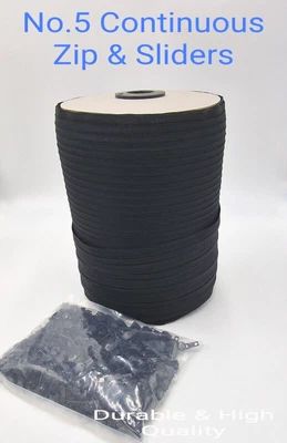 £34.99 • Buy Black Continuous Zip No5 Nylon Chain And Sliders Upholstery Cushions Garments