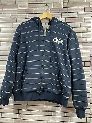 O'NEILL Men M  Blue Fleece Lined Striped Full Zip Hoodie Jacket Coat Soft Shell • $29.99