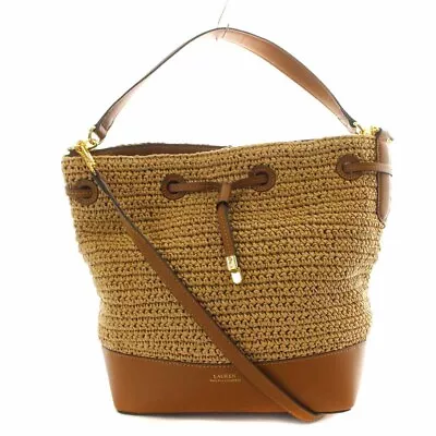 Ladies Bags Lauren Ralph Straw Bag Basket Handbag Shoulder 2Way Drawstring Beige • £138.85