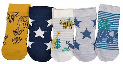 5 Pairs Of Animals & Stars Baby Boys Socks - Variety Of Sizes • £5.65