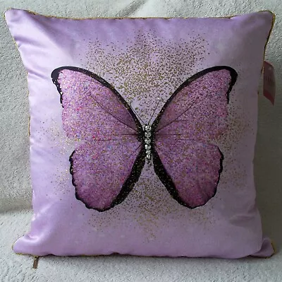 BNWT LIPSY LONDON CAMILLA Cushion Cover & Pad Pink Glitter Butterfly Print 43x43 • £11