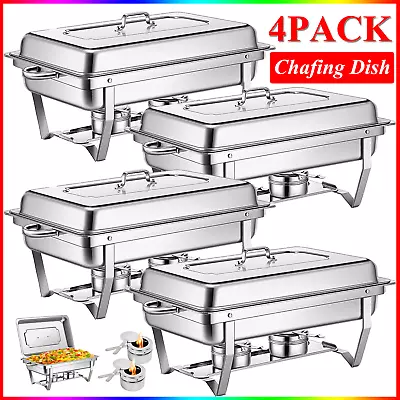 4 Pack 13.7 QT Stainless Steel Chafer Chafing Dish Sets Catering Food Warmer • $99.89