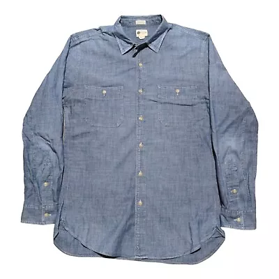 J Crew Mens Shirt M Grayish Blue Long Sleeve Button Up Distressed Denim Chambray • $19.75