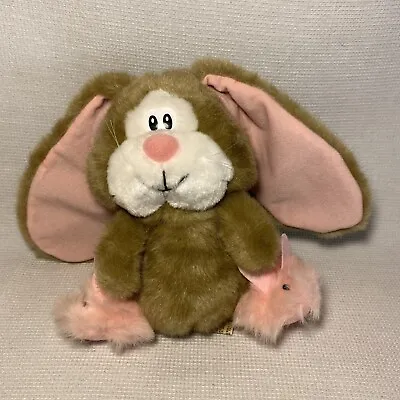 Applause Vtg 1985 Trudy Brown Long Ears Rabbit Plush With Pink Bunny Slippers • $12.95