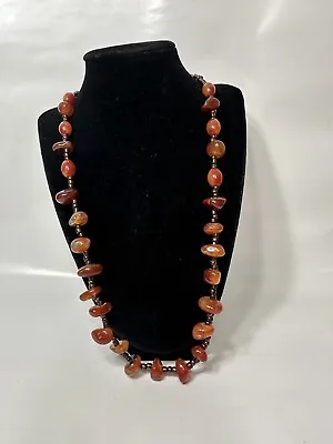 Vintage Handcrafted Moroccan Artisan Honey Brown Silver Bead Necklace 28  • $34