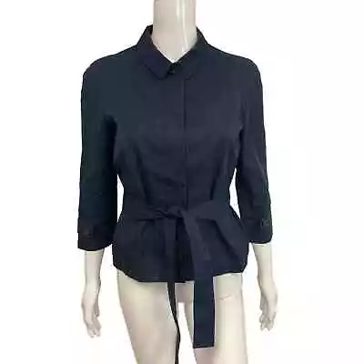 MIU MIU Navy Blue 100% Cotton 3/4 Sleeve Belted Lightweight Jacket Size 46 US 10 • $88