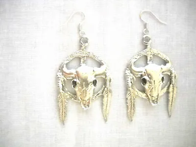 Buffalo Skull Medicine Wheel Dream Catcher Cast Pewter Pendant Earrings • $14.99