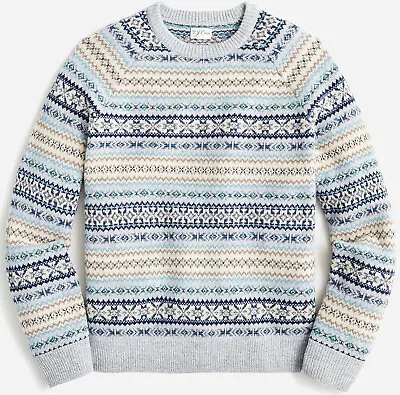 NWT J.Crew 100% Wool Blue Fair Isle Sweater Holiday Festive Vintage Men New • $94.99