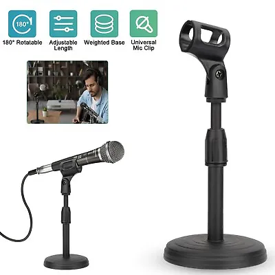 Adjustable Lifting Desktop Microphone Stand Mini Weighted Round Base W/ Mic Clip • $11.48