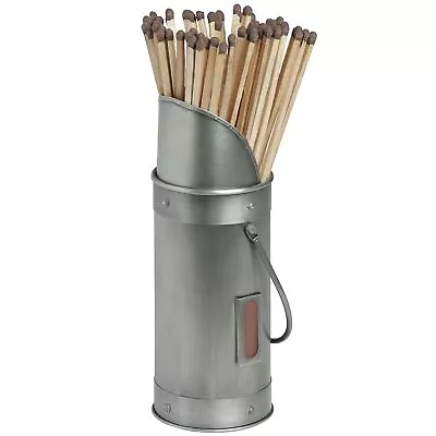 Pewter Coal Scuttle Design Matchstick Holder Striker & 60 Long Matches Fireside • £18.49