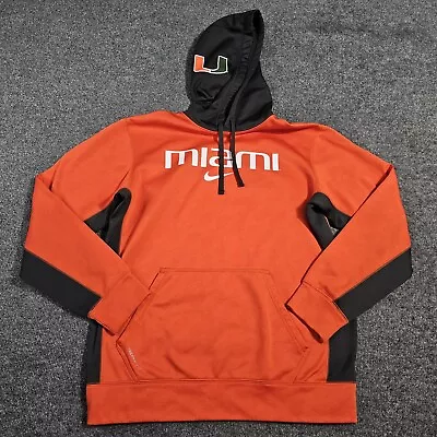 Nike Miami Hurricanes Hoodie Mens Medium Therma Fit Orange Gray Green Sweatshirt • $27.99