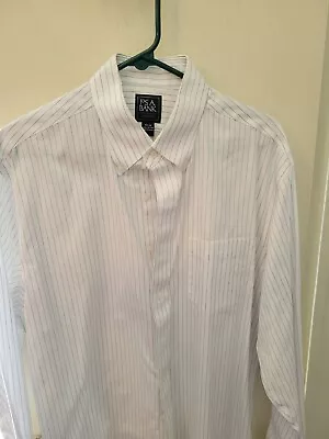 Jos A Bank Dress Shirt Mens Size 16.5 34 White Stripe Traveler Long Sleeve • $11