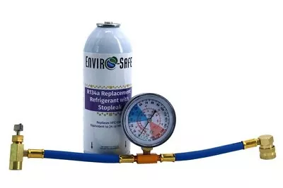 Enviro-Safe 134 Replacement Refrigerant W/ Stop Leak Can & Gauge Kit #2032 • $28.05