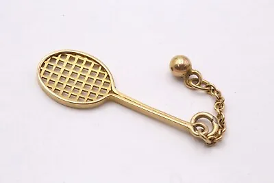 $90 • Buy Fine 14k 585 Yellow Gold Tennis Badminton Racket Charm Pendant W/ Chain 27mm .9g