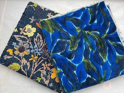 Upholstery Fabric Samples (2) Floral Tapestry + Velvet Upholstery 24x26 Remnants • $12.06