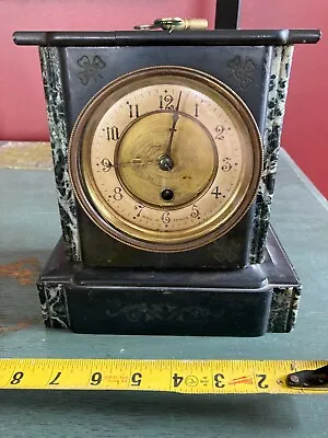 Small French Black Slate And Marble Mantel Clock Time Only • $70