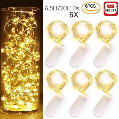 6 PACK 20 LED 6.6ft Battery Operated Mini LED Copper Wire String Fairy Lights • $6.17