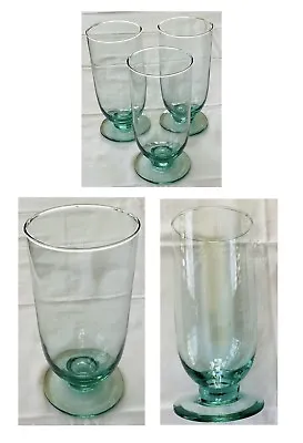 VINTAGE Water Iced Tea Glasses 20 Oz. BLOWN GREEN FOOTED  3-Piece Set • $24.88