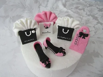 Edible Handmade Shopping Bags Handbag Shoes Sugar Paste Fondant Cake Topper • £24.99