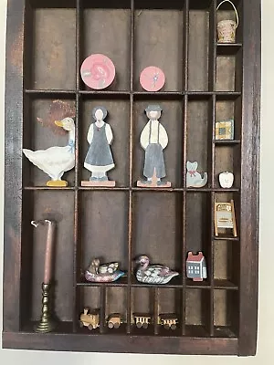 Vintage  Wooden Printer’s Drawer Shadow Box Tray With Miniatures • $25