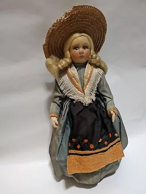 VINTAGE MAGIS ROMA FABRIC DOLL WOMAN W BLONDE HAIR STRAW HAT PAINTED FACE 11  • $15