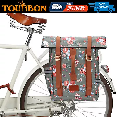 Tourbon Canvas Bicycle Rear Pannier Waterproof  Backpack Bike Travel Bag Hiking • $94.99