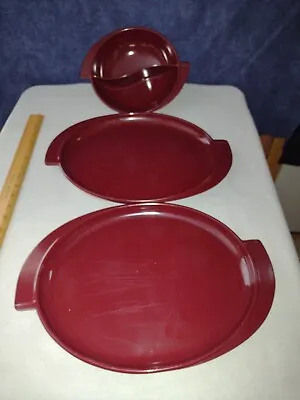 2 Vintage BOONTON Melmac #606 Red/Maroon 14 1/2   Serving Tray Winged Platter + • $45