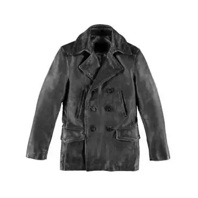 Mens Black Lambskin Leather Belted Long Coat Leather Coat • $112.36