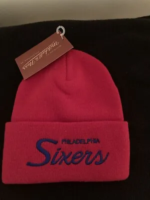 Mitchell & Ness Philadelphia Sixers Script Winter Hat Beanie Red Blue • $100