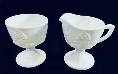 VTG 50s Indiana Colony Harvest Milk Glass Footed Embossed Grapes Creamer & Sugar • $19.99