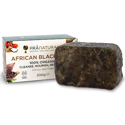 £8.99 • Buy PraNatural Organic African Black Soap Face Body Anti-Ageing Shea Butter 200g Bar