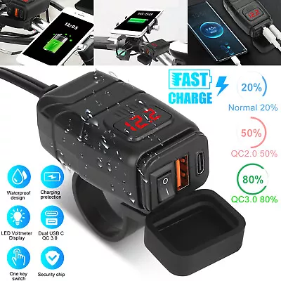 Waterproof Motorcycle PD & USB Fast Charger Socket Adapter LED Digital Voltmeter • $15.98